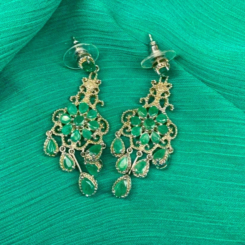 NWOT Genuine Emerald Chandelier Earrings
